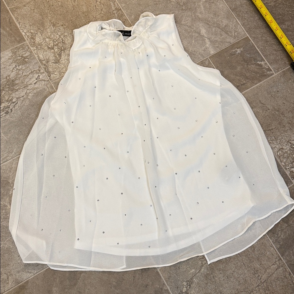 Black Collection White Ruffled Halter Neck Sleeveless Blouse sequin Detail Sm